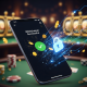 Mobile phone showing 'Withdrawal Successful' on an online casino app, with glowing network lines and a secure padlock icon, symbolizing fast DuitNow cash-outs in Malaysia.