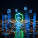 A futuristic digital interface representing urgent online casino support, featuring a glowing help icon, live chat bubbles, secure transaction logs, and a padlock symbol, set against a blurred luxury casino background.