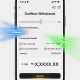A modern digital interface on a smartphone screen displaying a DuitNow withdrawal in progress, with glowing lines and a fast-forward clock icon, symbolizing rapid and secure transaction processing through optimal timing.