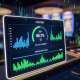 A sophisticated digital dashboard for a Mega888 online slot game, showing a high RTP percentage and volatility meter, representing an advanced strategy for Malaysian players.