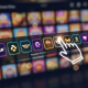 A sleek mobile online casino interface showing a user selecting a specific game provider from a horizontal list of logos to filter the available games.