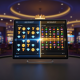 Dynamic split-screen online slot machine interface illustrating high volatility with rare large wins and low volatility with frequent small wins, set against a luxurious online casino background.