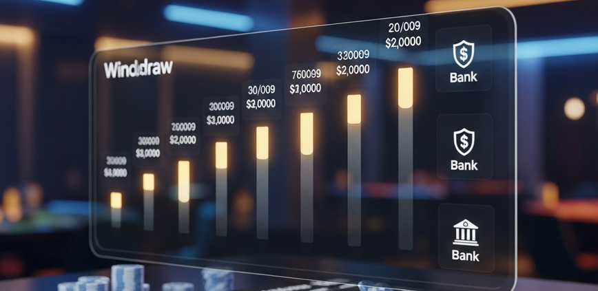 A secure and professional online casino dashboard interface showing a large withdrawal being split into several scheduled payments, symbolizing safe financial management for big wins.
