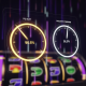 A futuristic digital dashboard comparing PG Soft's average RTP of 96.6% to the industry standard of 96.0% on two glowing gauges, illustrating PG Soft's higher average return.
